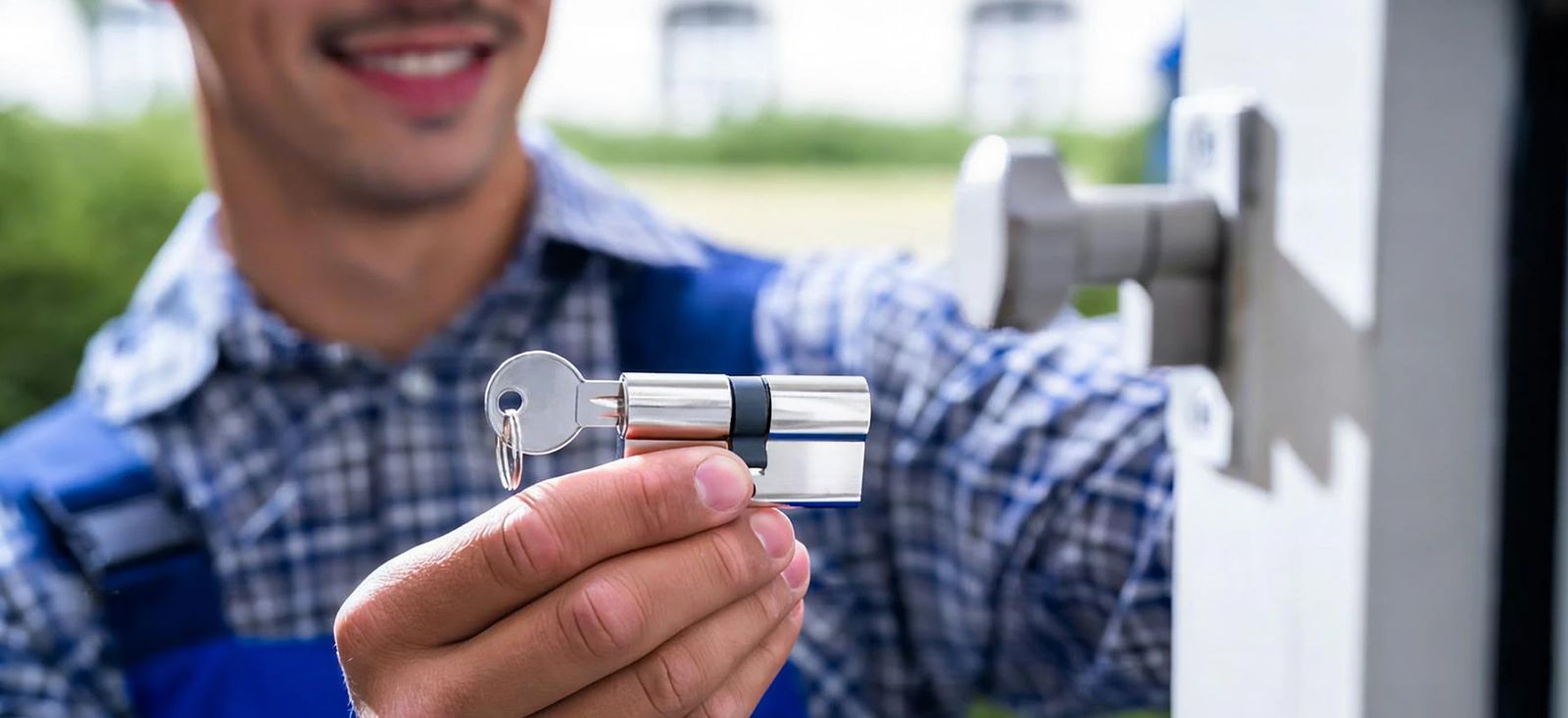 Residential locksmith installing a home lock